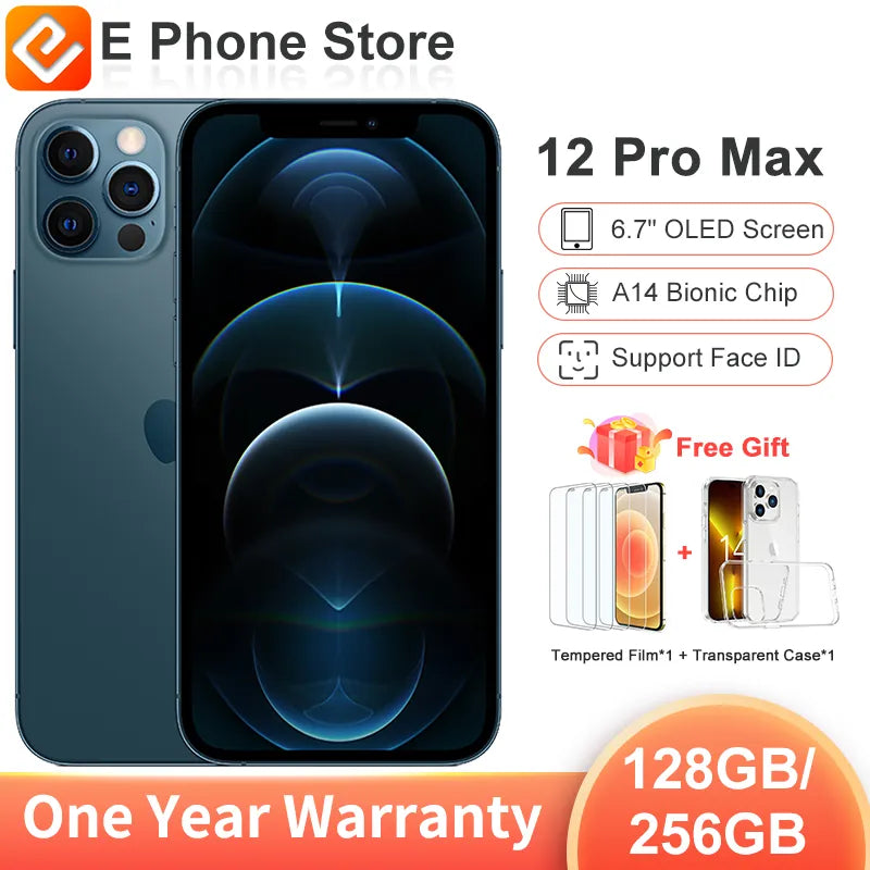 Apple iPhone 12 Pro Max 256GB/128GB ROM With Face ID 6.7"2778 x 1284 OLED Screen A14 Bionic Chip 12MP Camera Unlocked